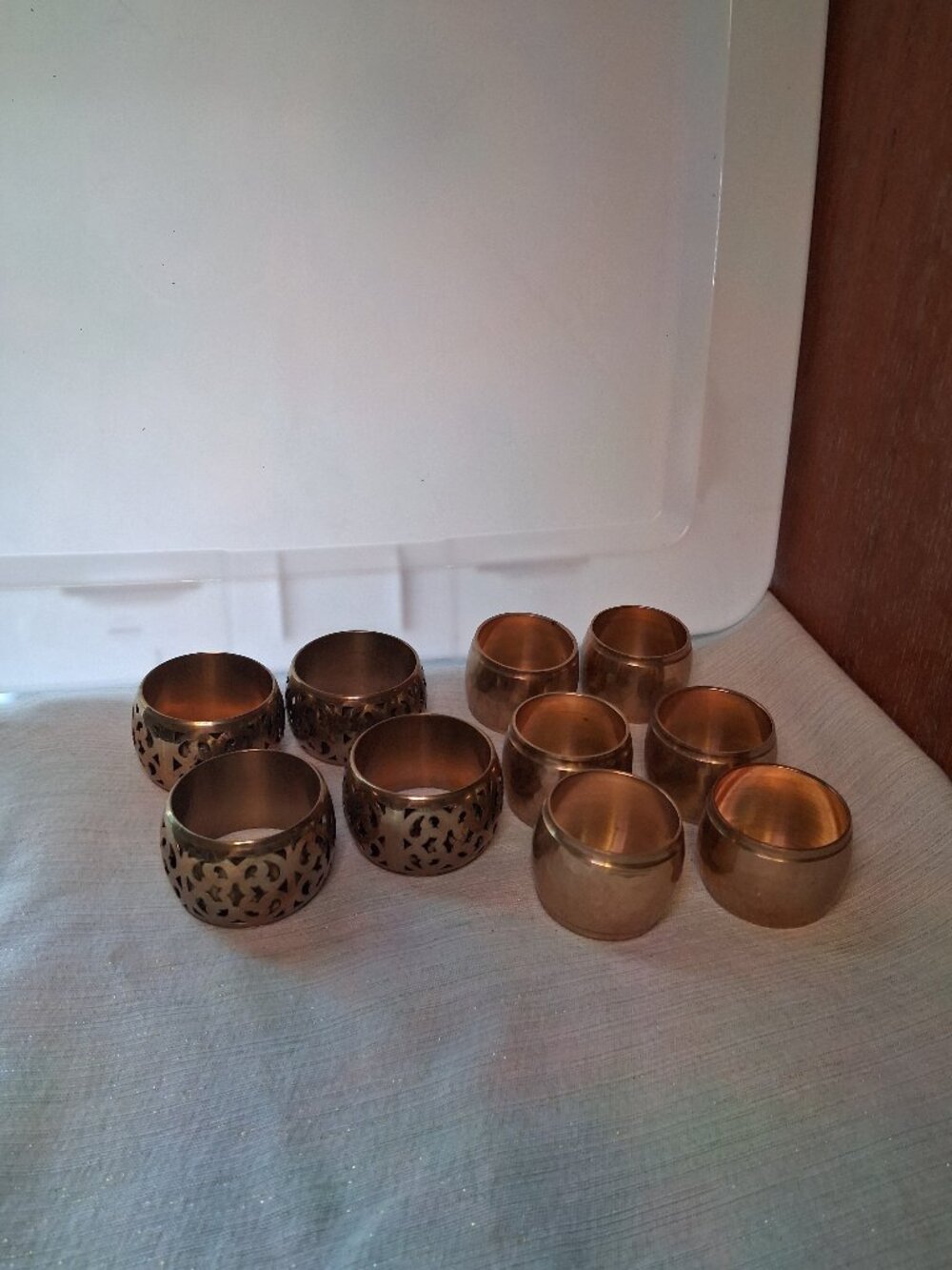 VTG Brass Copper Round Napkin Rings 2 sets Made In India Banded Design 10 rings
